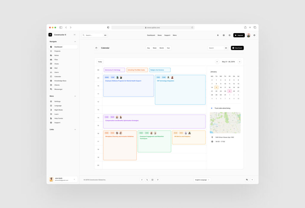Day Calendar Dashboard for Figma for Free