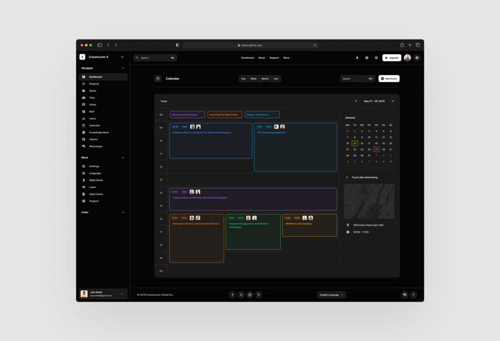 Day Calendar Dashboard for Figma for Free